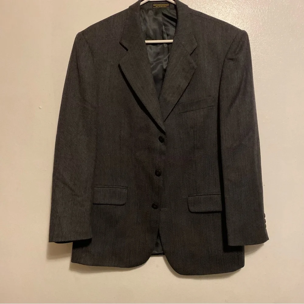 Bachrach Men's Gray Blazer Size 42L 3 Button Up Wool Cashmere Blend 3 Button‎ Up